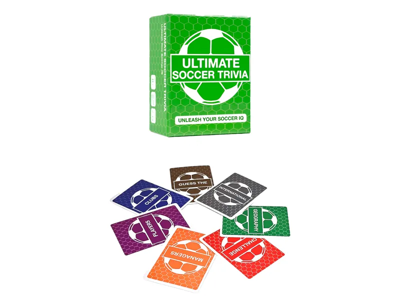 Ultimate Soccer Trivia game box and seven category cards